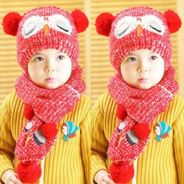 Kids Wool Crochet Warm Beanie Hat and Scarf Set