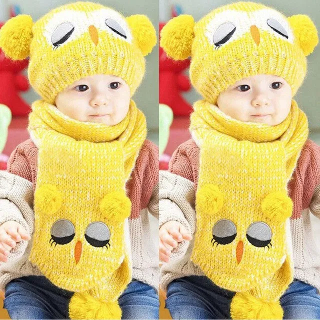 Kids Wool Crochet Warm Beanie Hat and Scarf Set