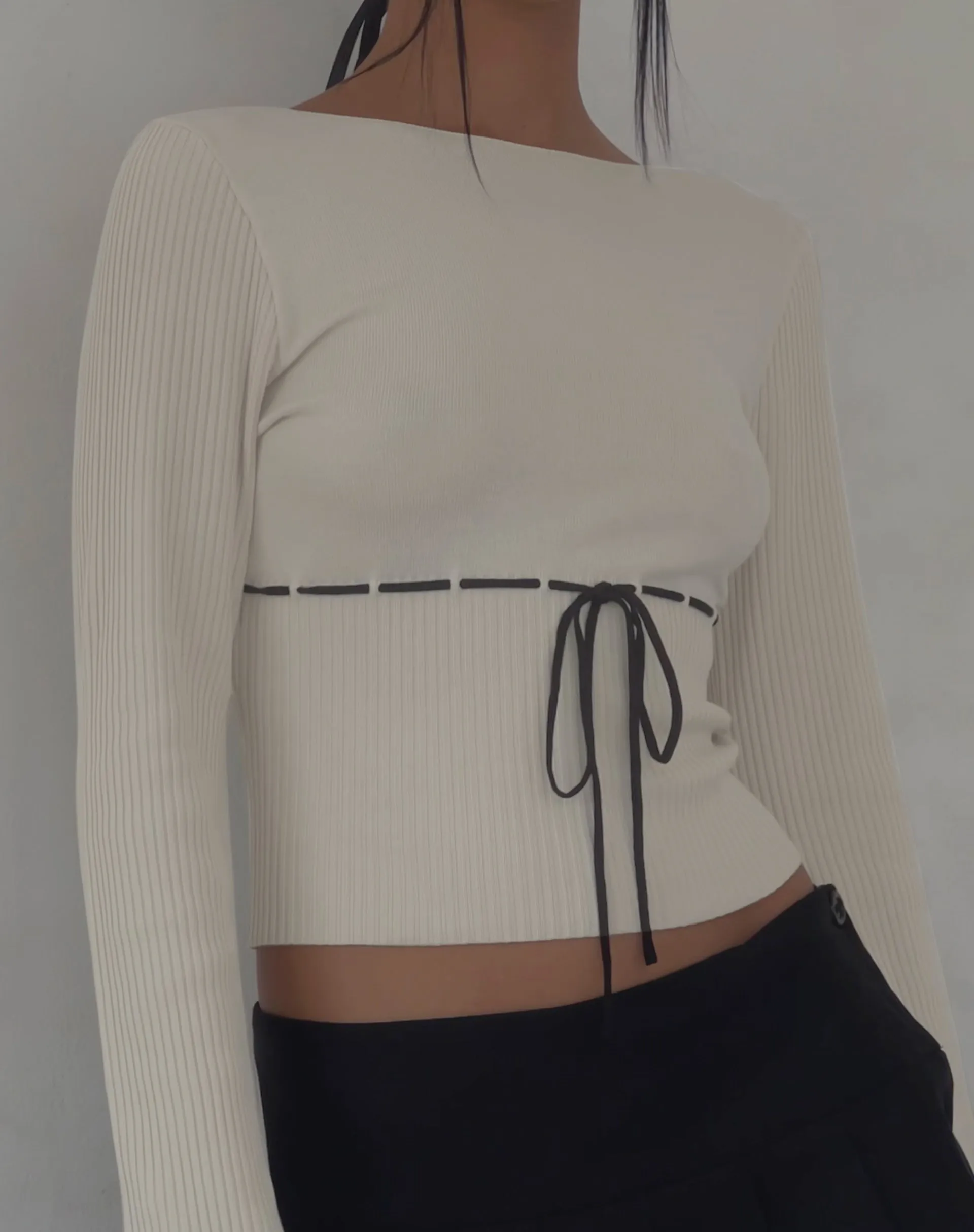 Knitted Long Sleeve Top Beige