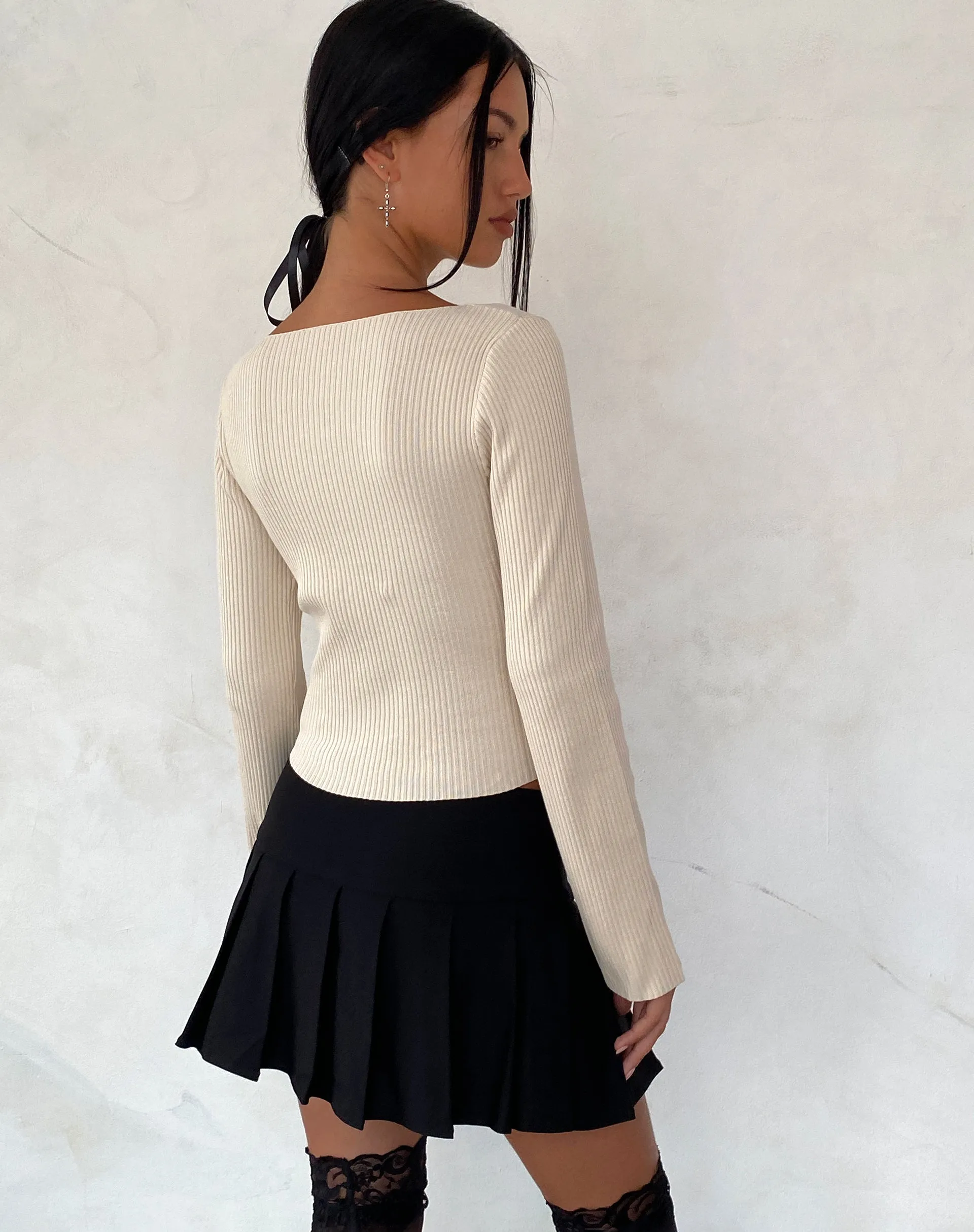 Knitted Long Sleeve Top Beige