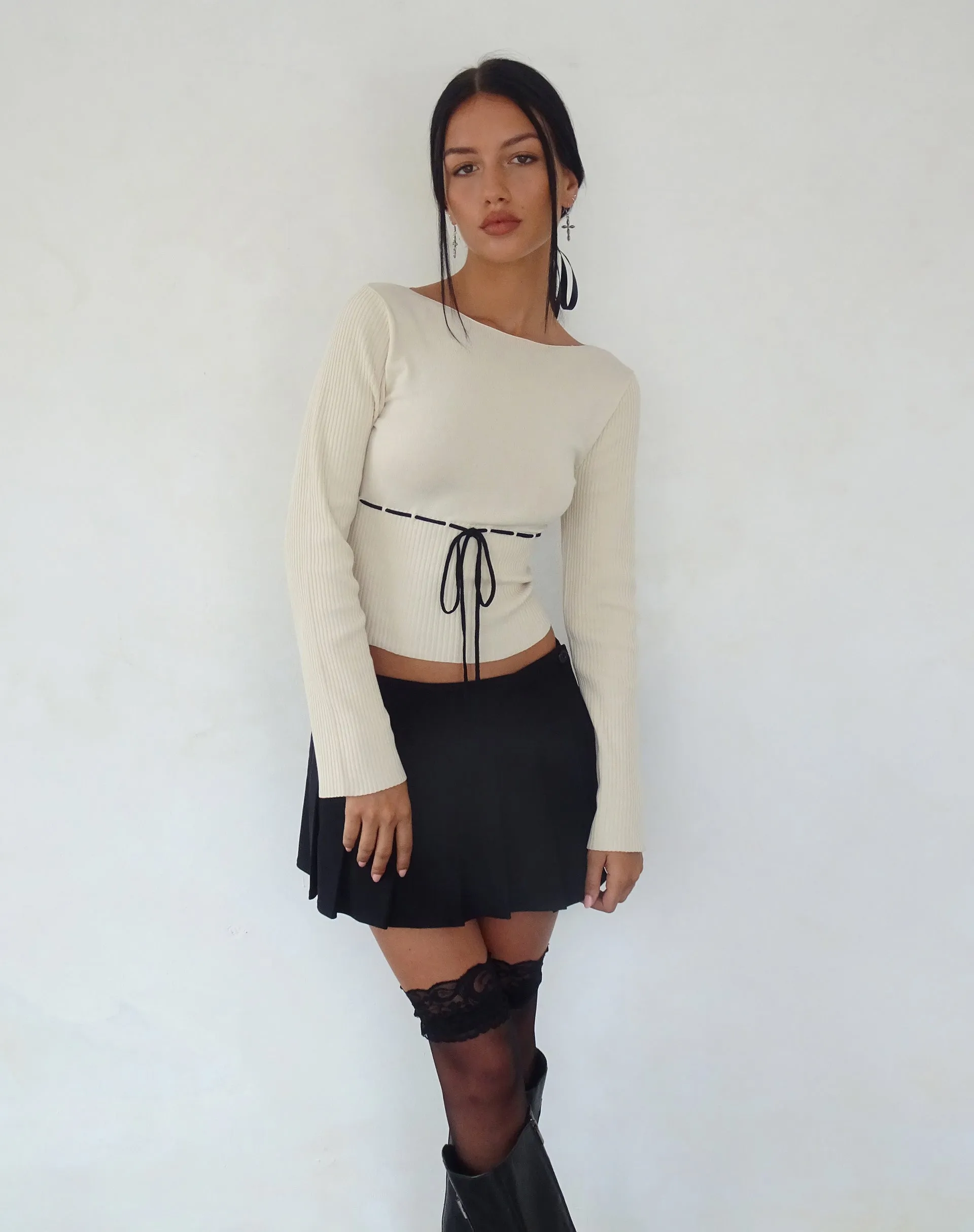 Knitted Long Sleeve Top Beige