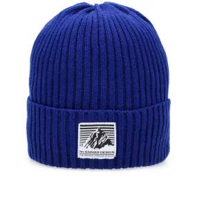 Mt. Rainier Design Knitted Ribbed Cuff Beanie in Cobalt