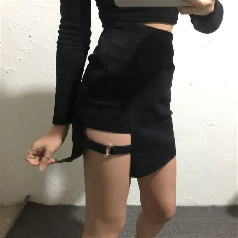 Korean Style Women's Pencil Skirt with Metal Buckle Detail