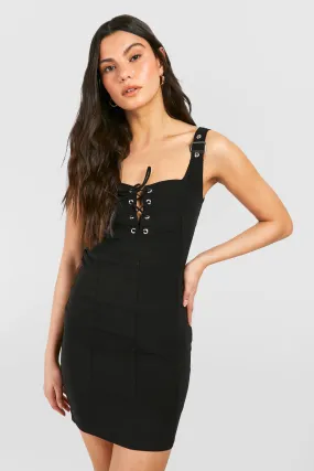 Lace Up Corset Bengaline Mini Dress