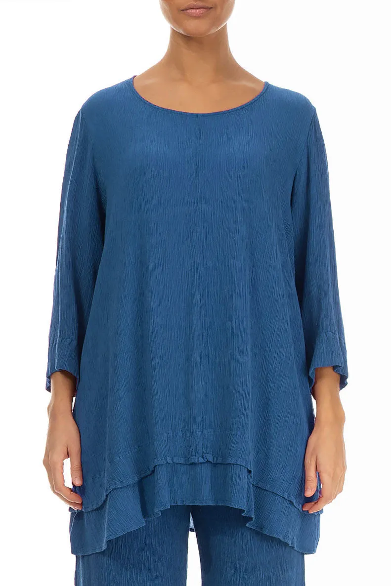 Layered Hem Atlantic Blue Silk Viscose Tunic