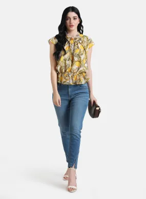 Stylish Lemon Patterned Ruffled Blouse