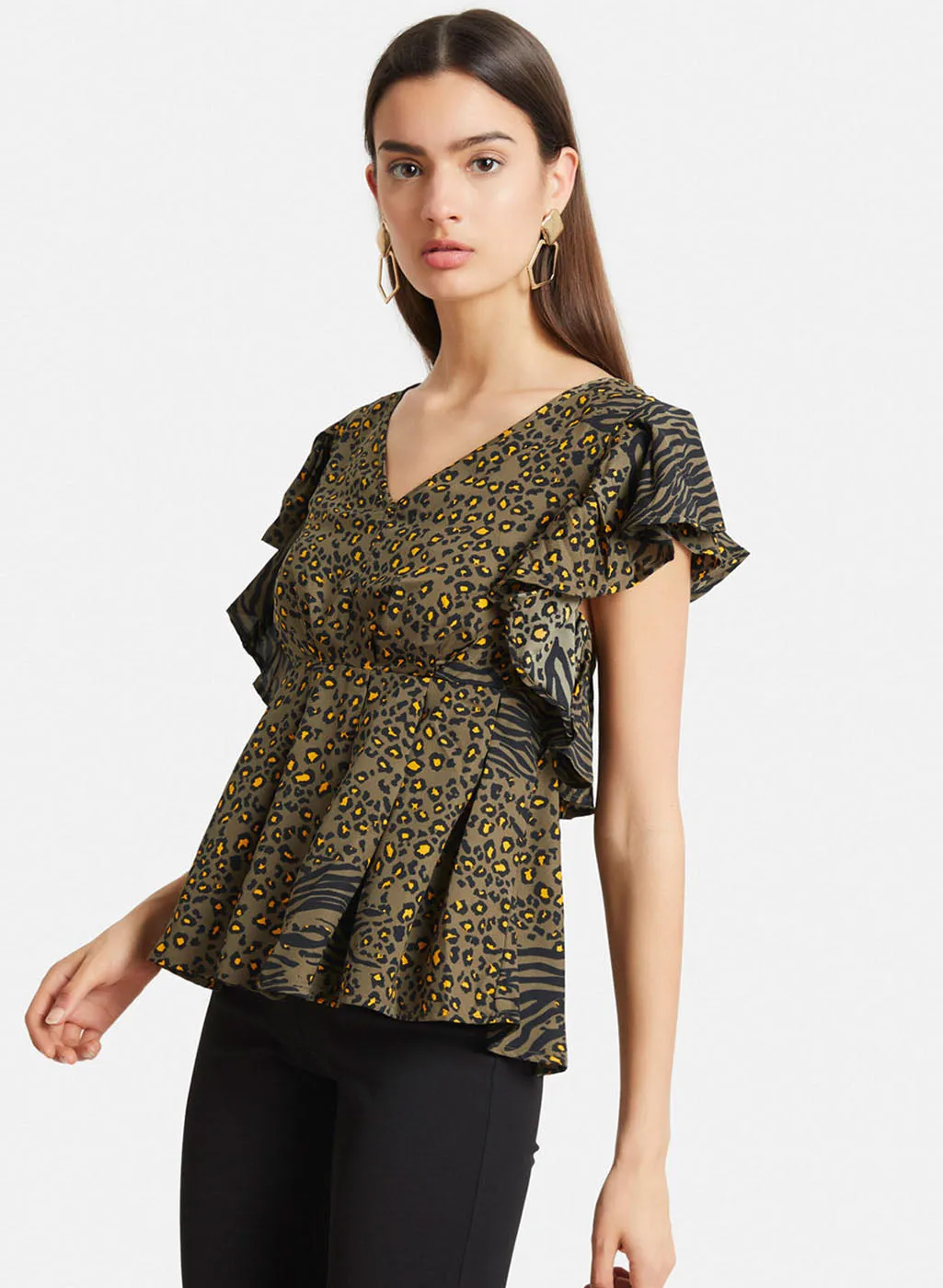 Leopard Print Cross Back Peplum Top