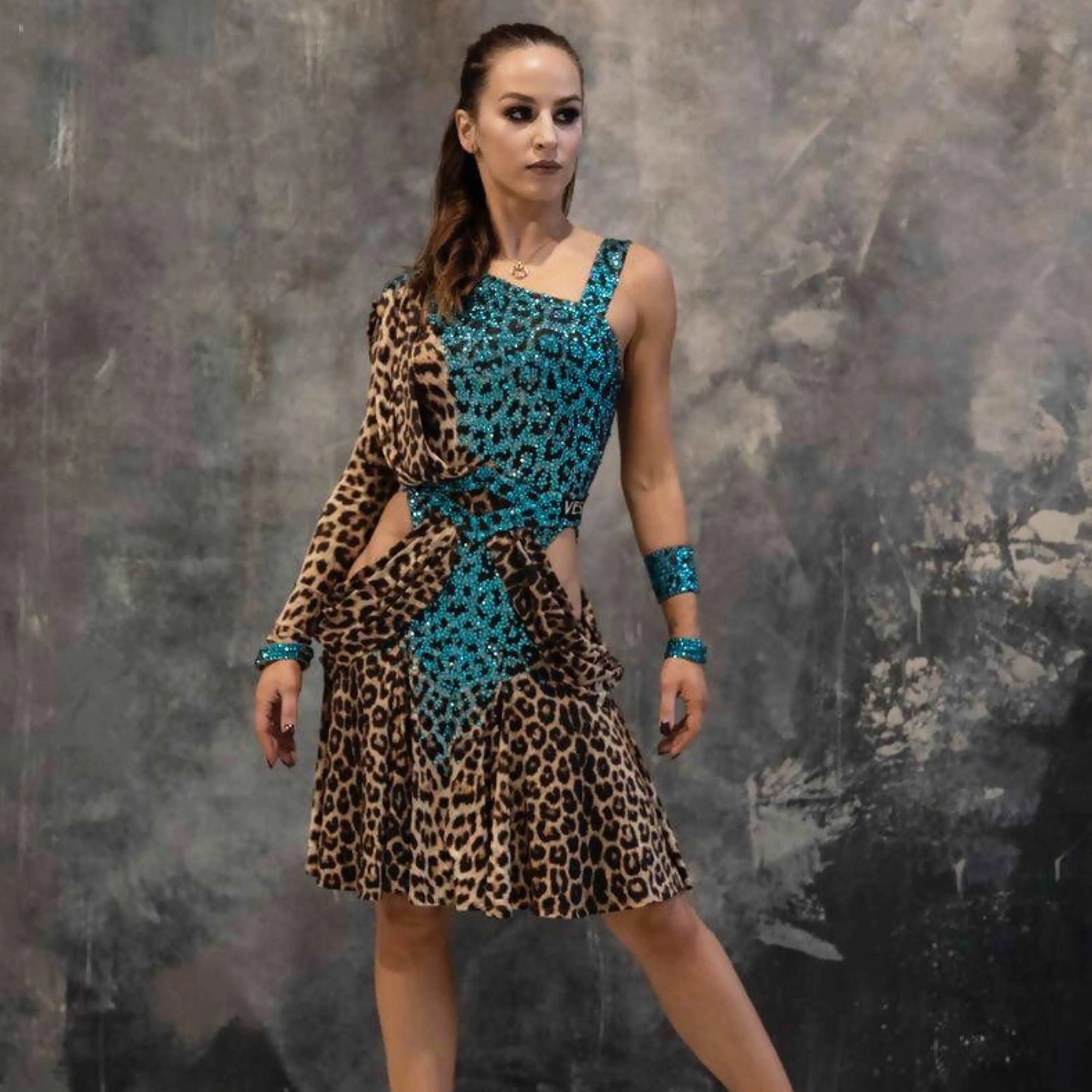 Blue Leopard Latin Dress by Vesa