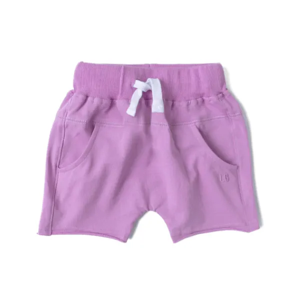 Electric Lilac Raw Edge Harem Shorts by Little Bipsy