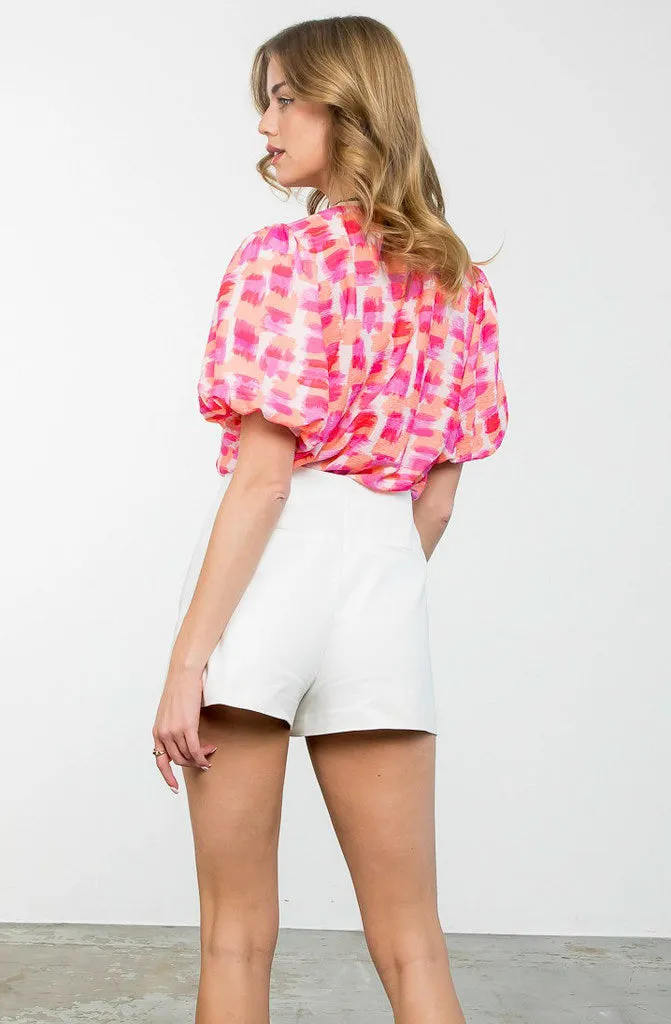 MALIBU Contrasting Puff Sleeve Top