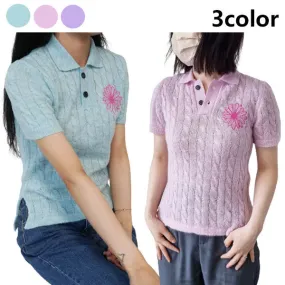 Wool Nylon U-Neck Short Sleeves Office Top