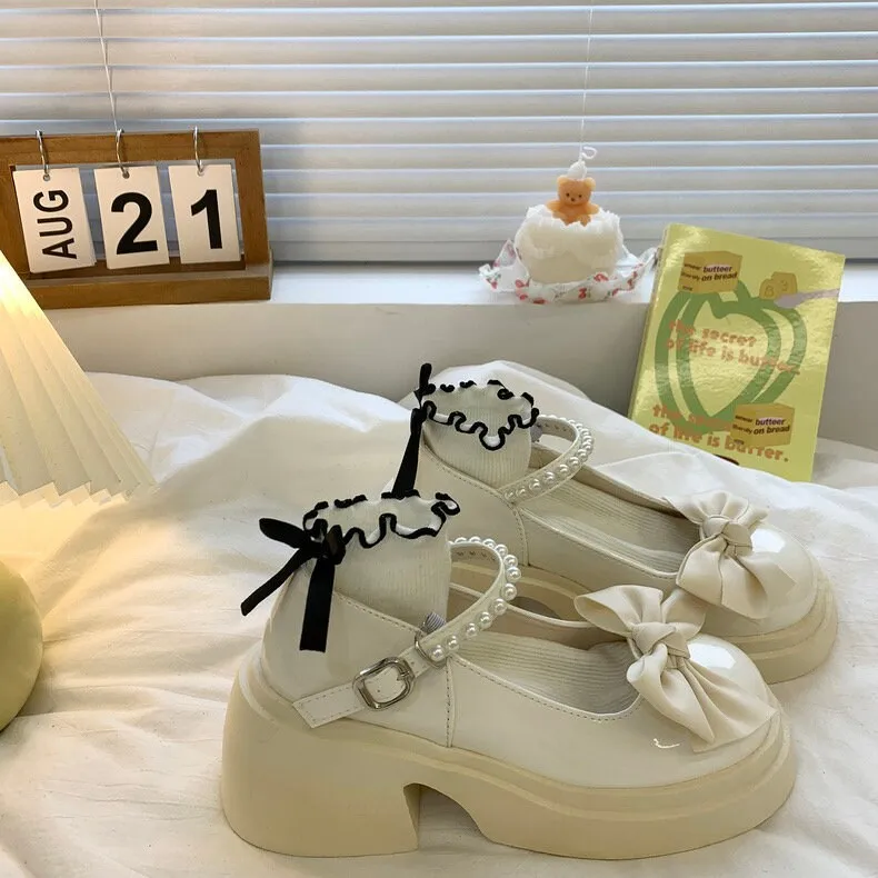 Mary Jane High Heels with Bow Decor