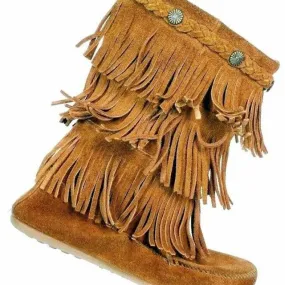 Minnetonka Women's 3 Layer Fringe Brown Suede Moccasin Boots Size 4