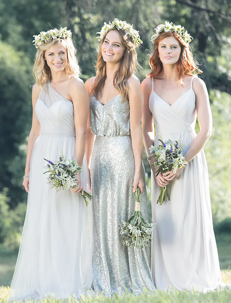 Chic One Shoulder Chiffon Bridesmaid Dresses with Sequin Detailing