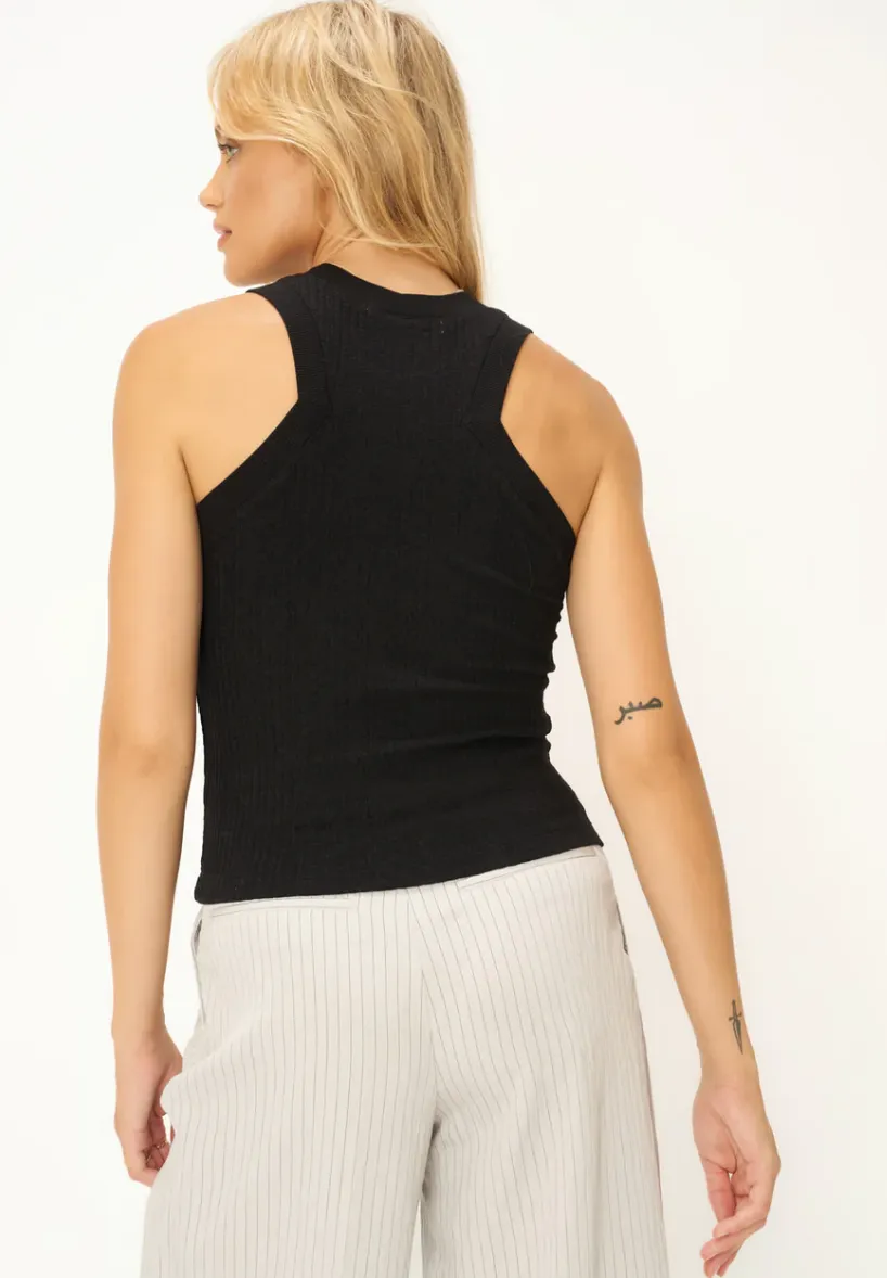 Black Ribbed Racerback Tank Top