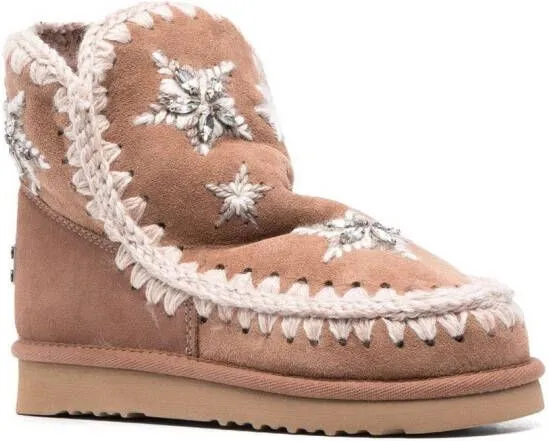 Mou Pink Eskimo Moccasin Boots with Star Embroidery