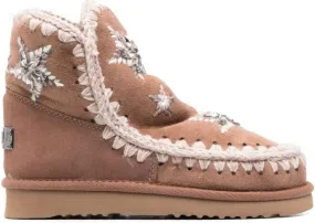 Mou Pink Eskimo Moccasin Boots with Star Embroidery