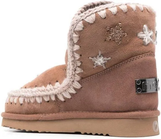 Mou Pink Eskimo Moccasin Boots with Star Embroidery