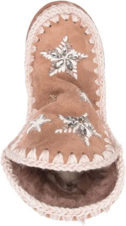 Mou Pink Eskimo Moccasin Boots with Star Embroidery