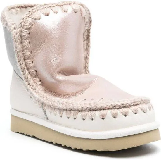 Mou Pink Shearling-Lined Moccasin Boots