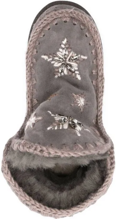 Mou Grey Moccasin Boots with Star Embroidery