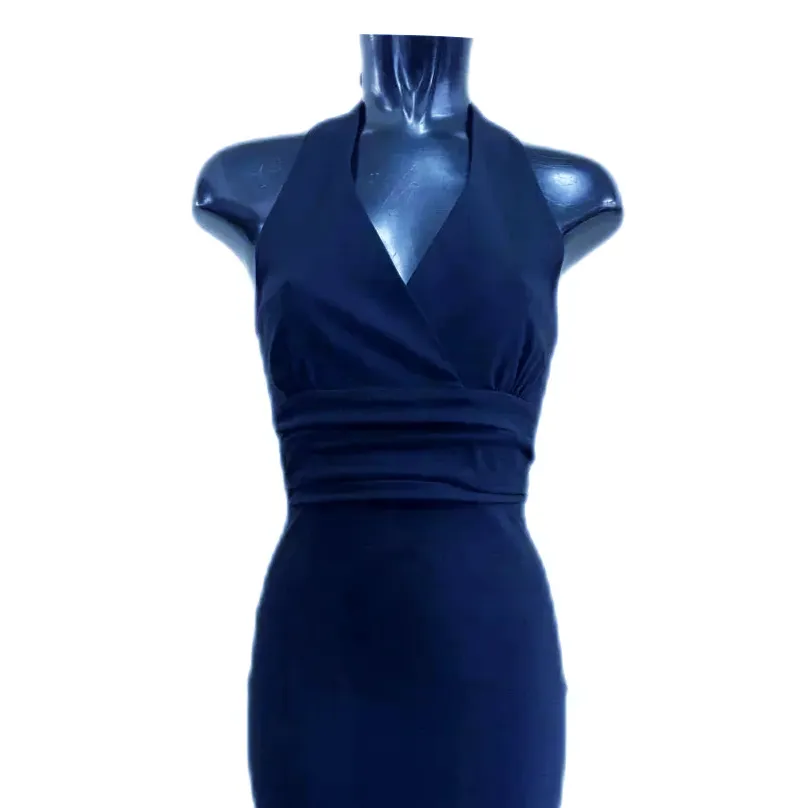 Navy Blue Halterneck Pencil Dress