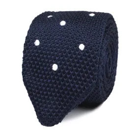 Navy Polka Dot Knitted Tie by Tao