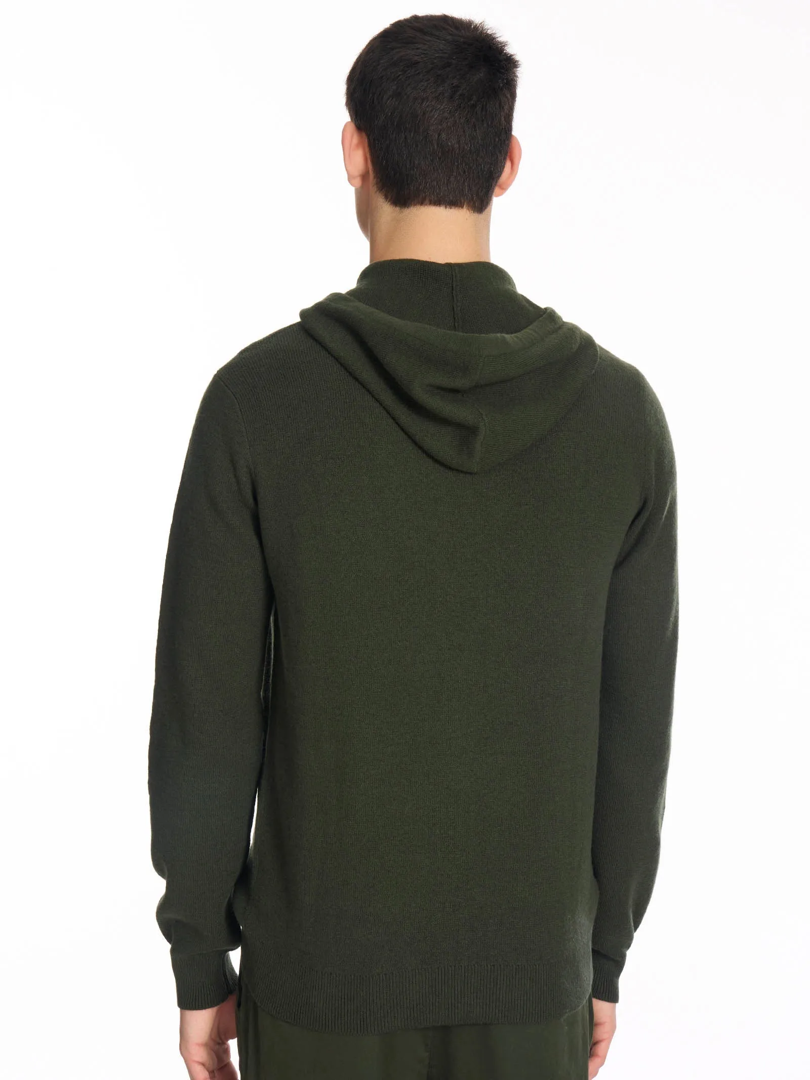 Pull con zip and cappuccio in filato Nice Wool - Kombu Green