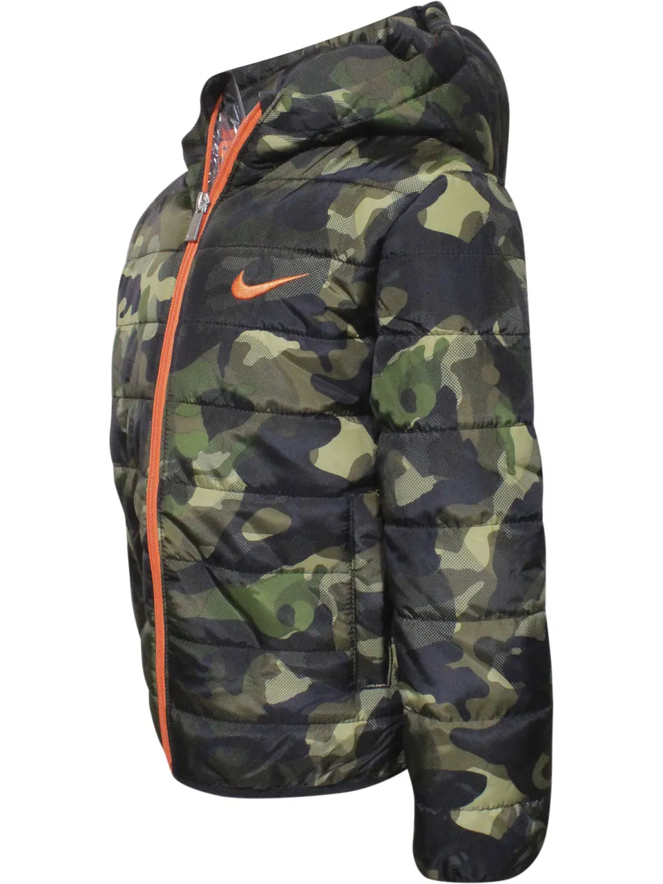 Nike Little Boy's Zip-Up Hooded Puffer Jacket Padded Obsidian/Red Sz: 5 8UG083