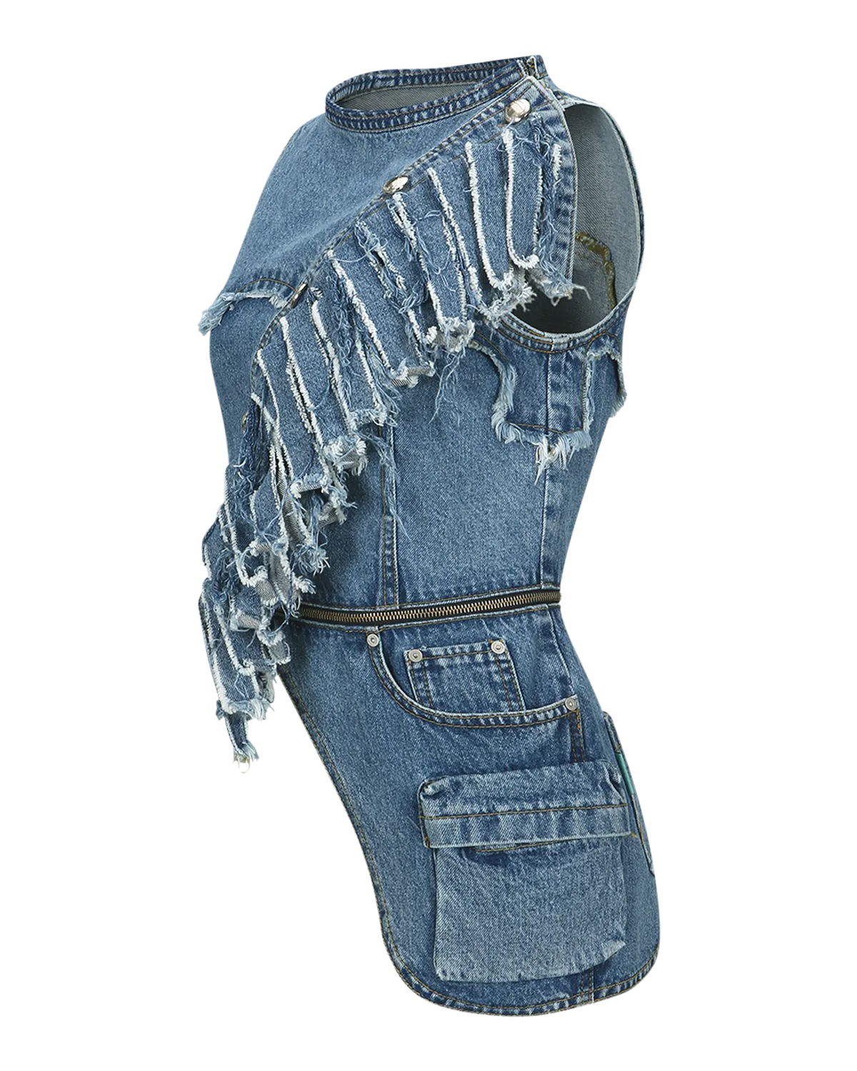 WASHED BLUE Nora Denim Top with Detachable Sleeves