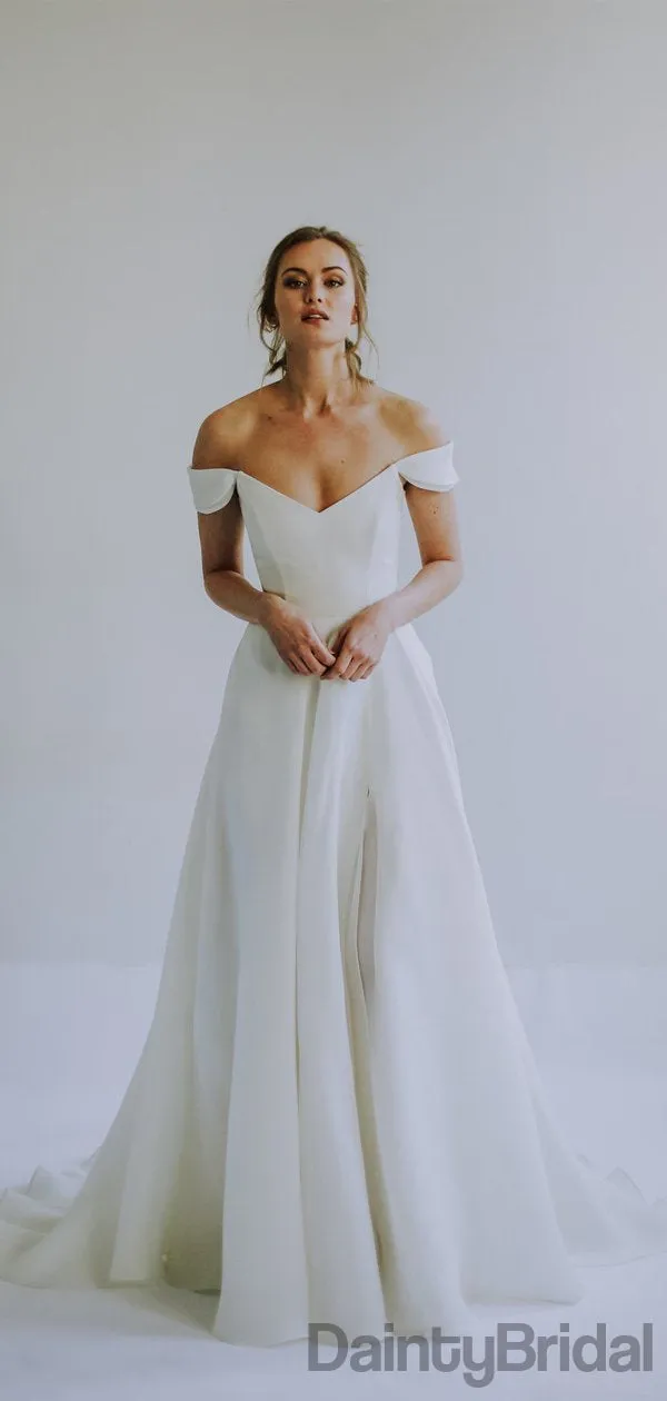 Off-shoulder Organza Side Slit Wedding Gown