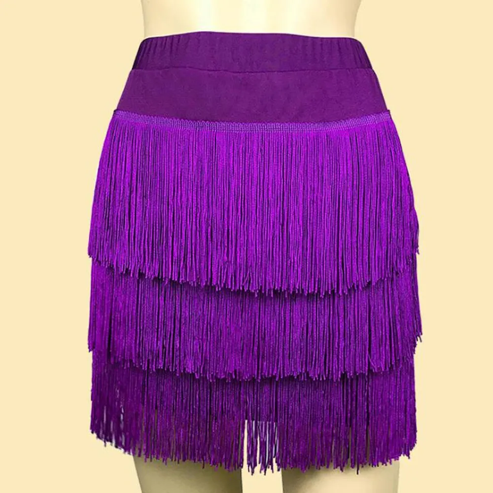 Orange Tassel Summer Women Casual Elegant High Waist Cake-Layers Fringed Latin Dance Pencil Skirts