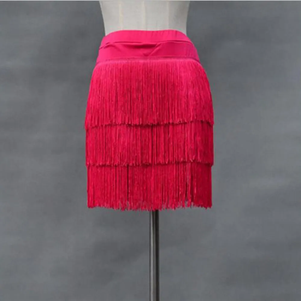 Orange Tassel Summer Women Casual Elegant High Waist Cake-Layers Fringed Latin Dance Pencil Skirts