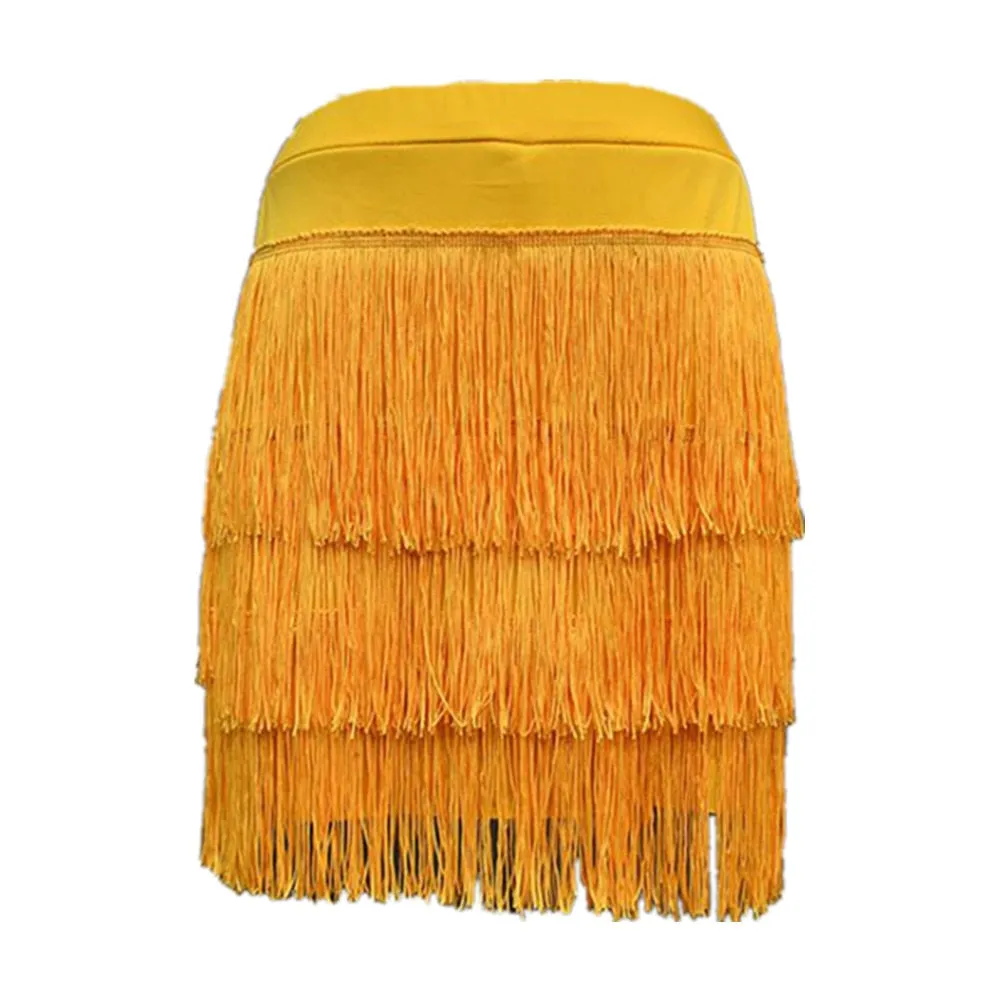 Orange Tassel Summer Women Casual Elegant High Waist Cake-Layers Fringed Latin Dance Pencil Skirts