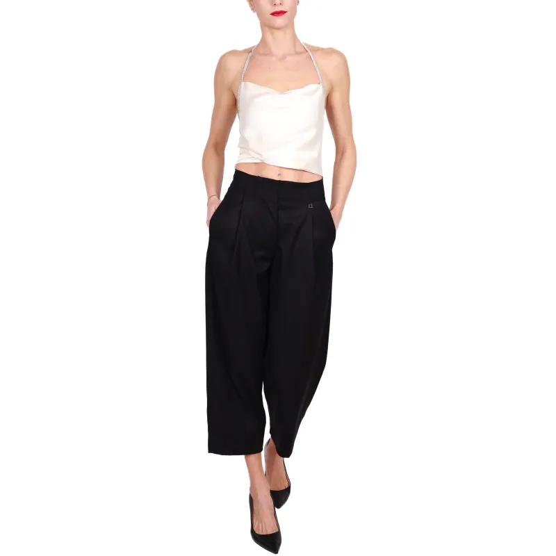 Baggy Elegant Cropped Pants, Black