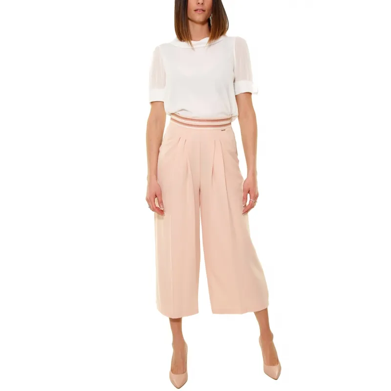 Palazzo Style Cropped Pants, Cipria