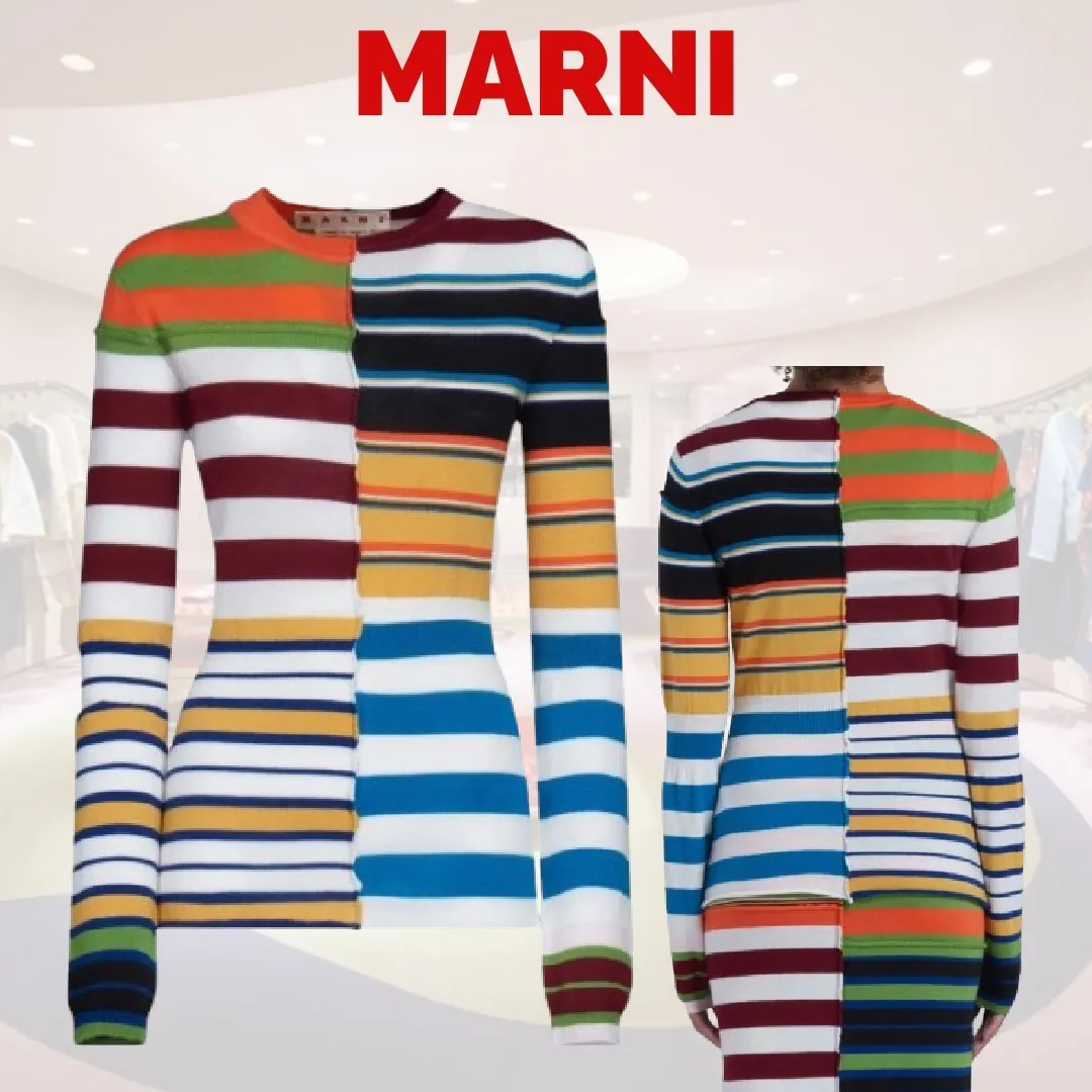 Party Style Long Sleeves Wool Stripes Crew Neck Casual Style