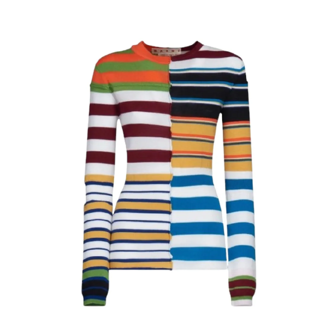 Party Style Long Sleeves Wool Stripes Crew Neck Casual Style