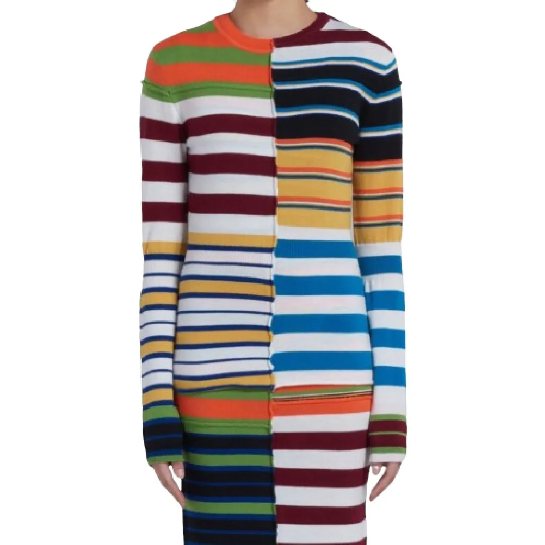 Party Style Long Sleeves Wool Stripes Crew Neck Casual Style