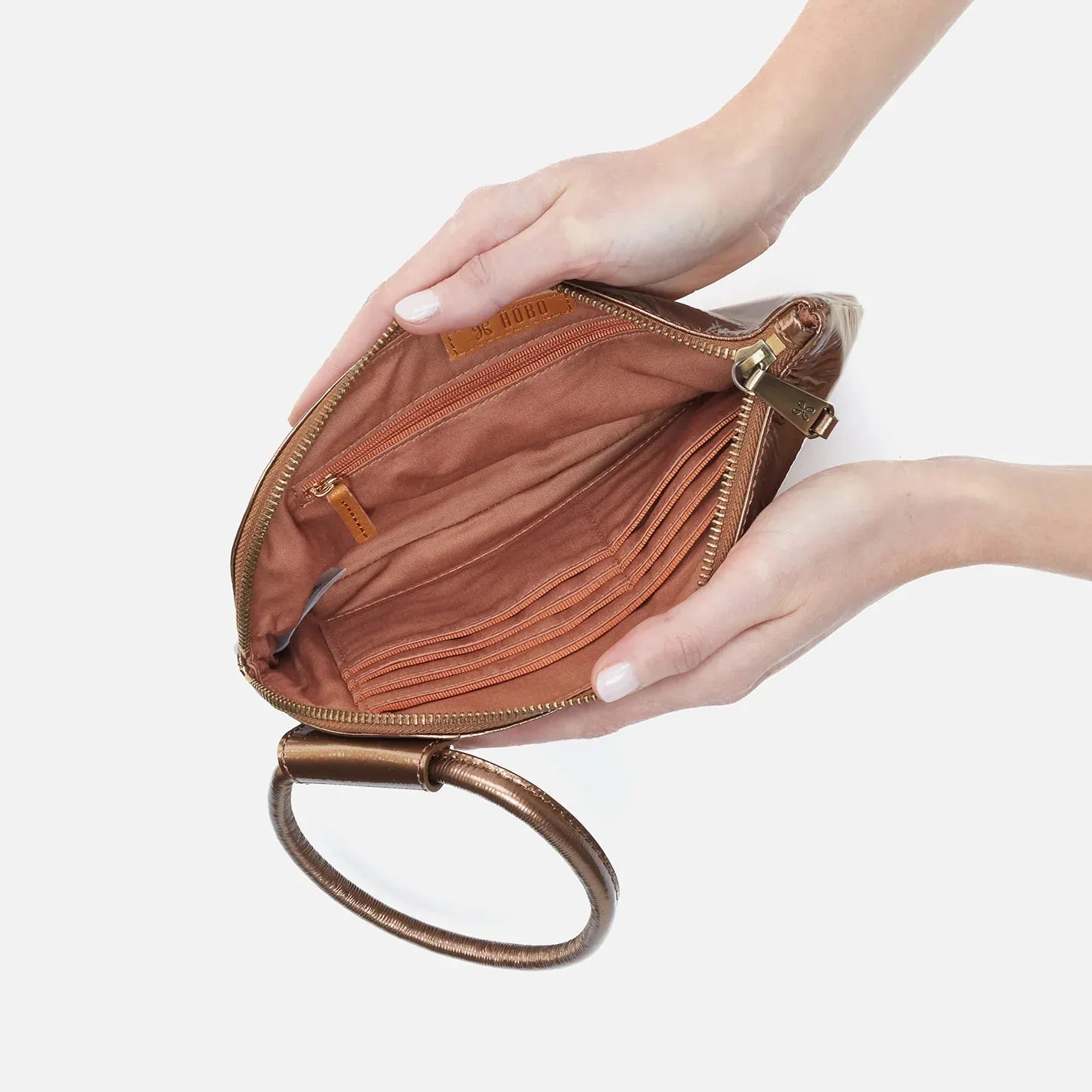 Patent Bronze Sable Wristlet by Hobo Bags