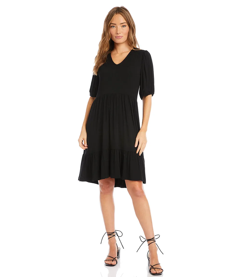 Petite Puff Sleeve Tiered Dress