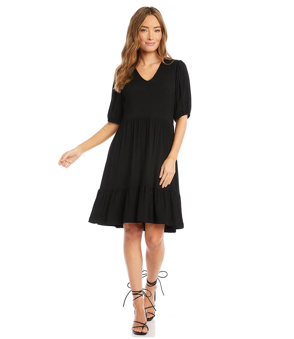 Petite Puff Sleeve Tiered Dress