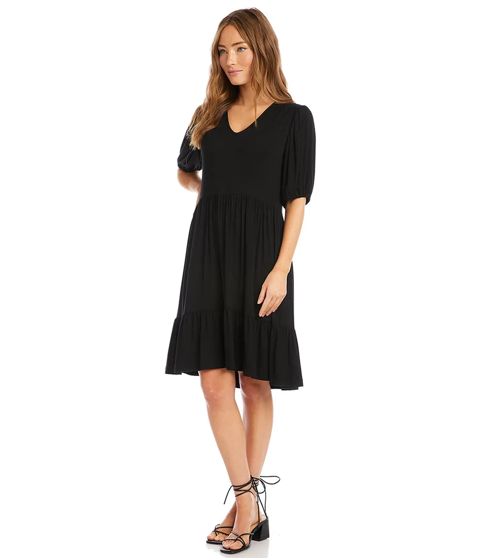 Petite Puff Sleeve Tiered Dress