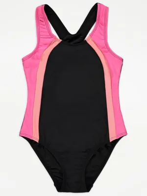 Pink Colour Block Sports Swimsuit | Kids | George at ASDA