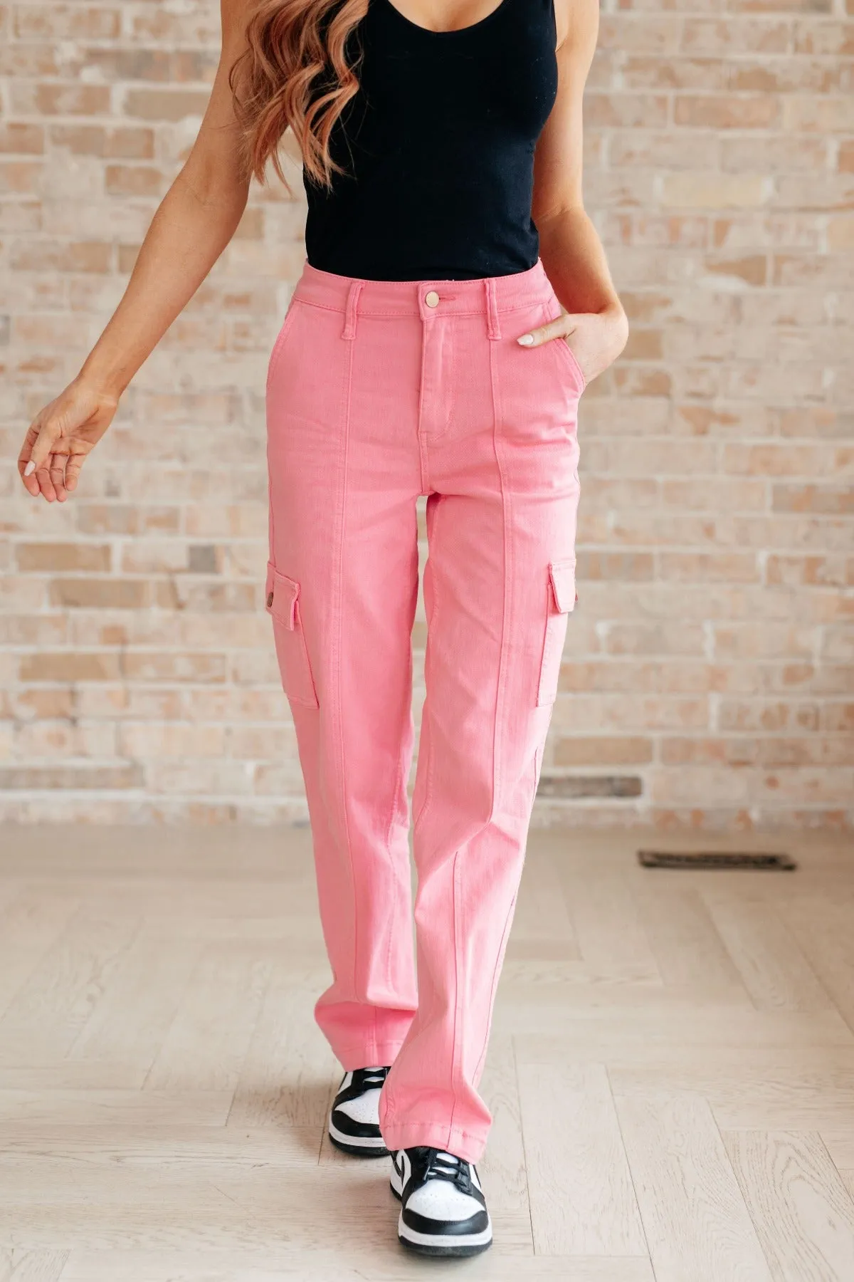 Pink High Rise Cargo Jeans by Judy Blue