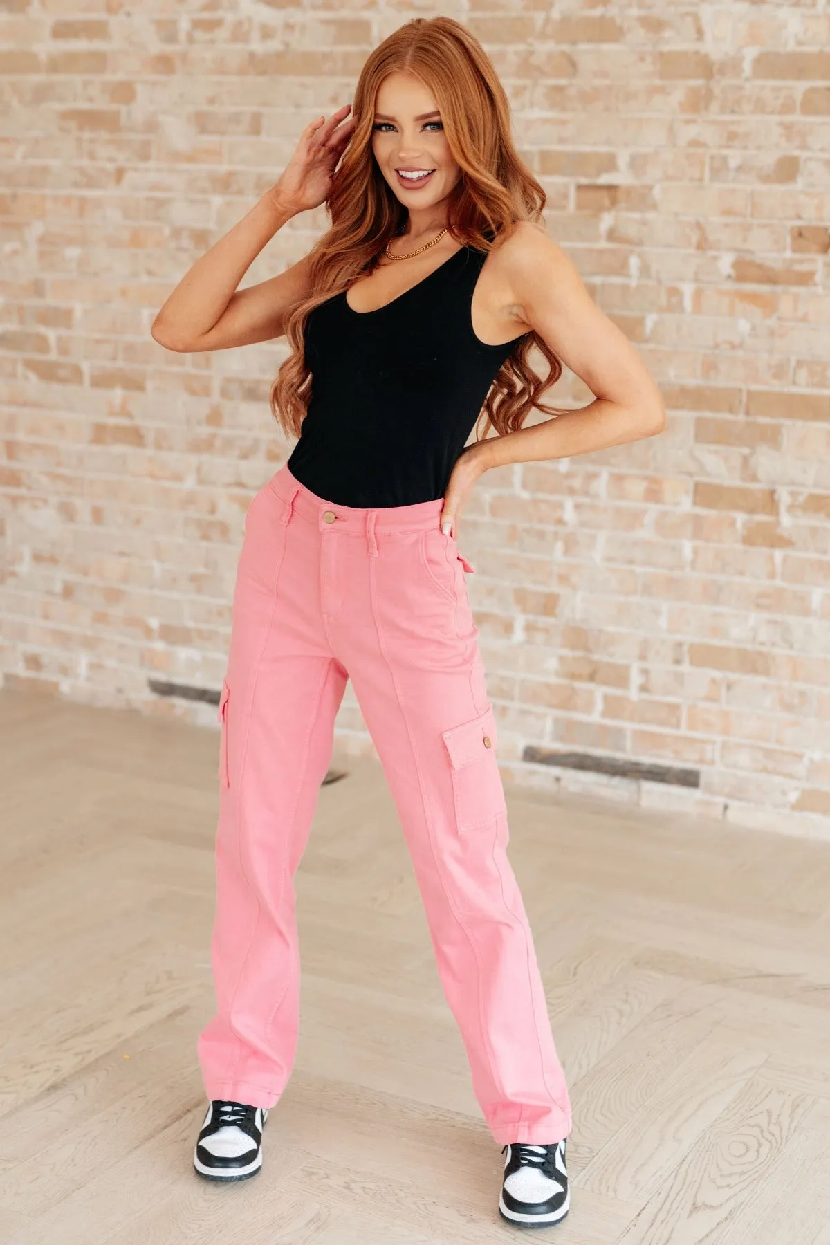 Pink High Rise Cargo Jeans by Judy Blue