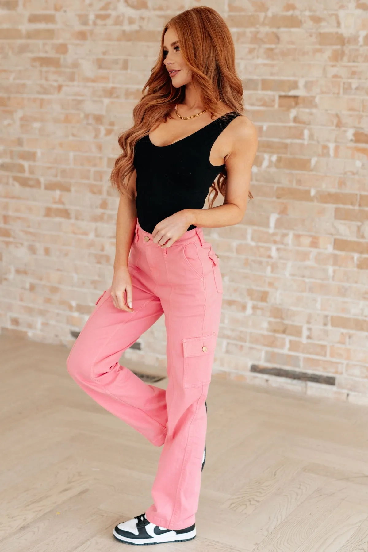 Pink High Rise Cargo Jeans by Judy Blue