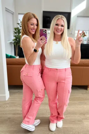 Pink High Rise Cargo Jeans by Judy Blue