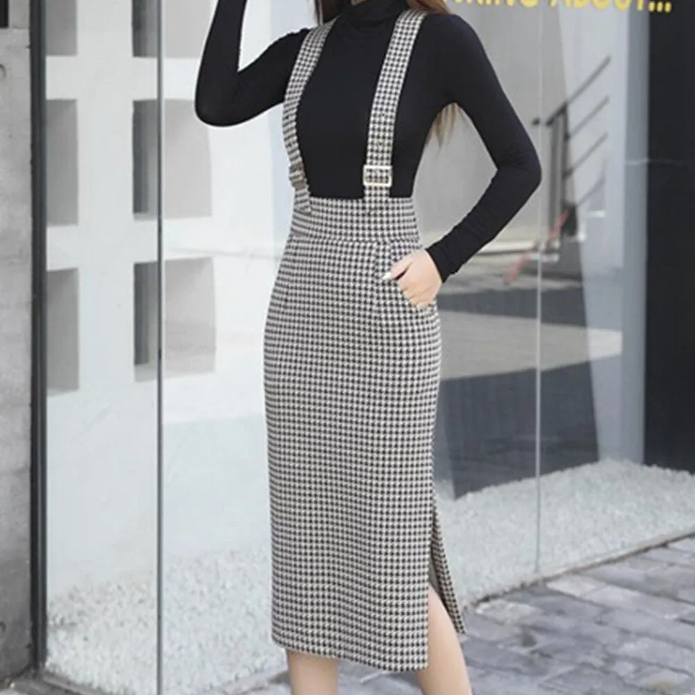 Plaid Women's Midi Pencil Skirt with High Waist