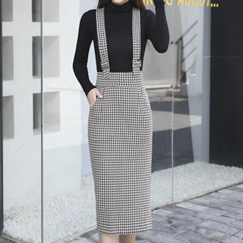 Plaid Women's Midi Pencil Skirt with High Waist